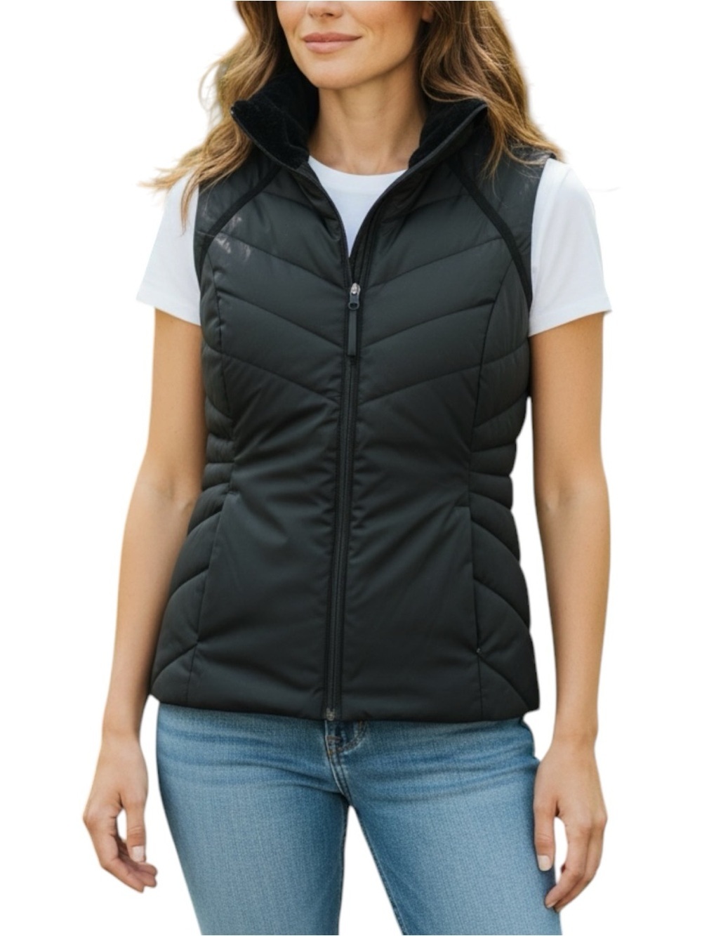 Champion Sz MEDIUM Black Quilted Zip Up Puffer Vest